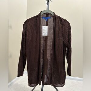 Apt.9 cardigan sweater throw cover java brown semi sheer NWT new 3/4 sleeve